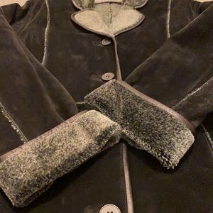 Black leather (suede) shearling jacket